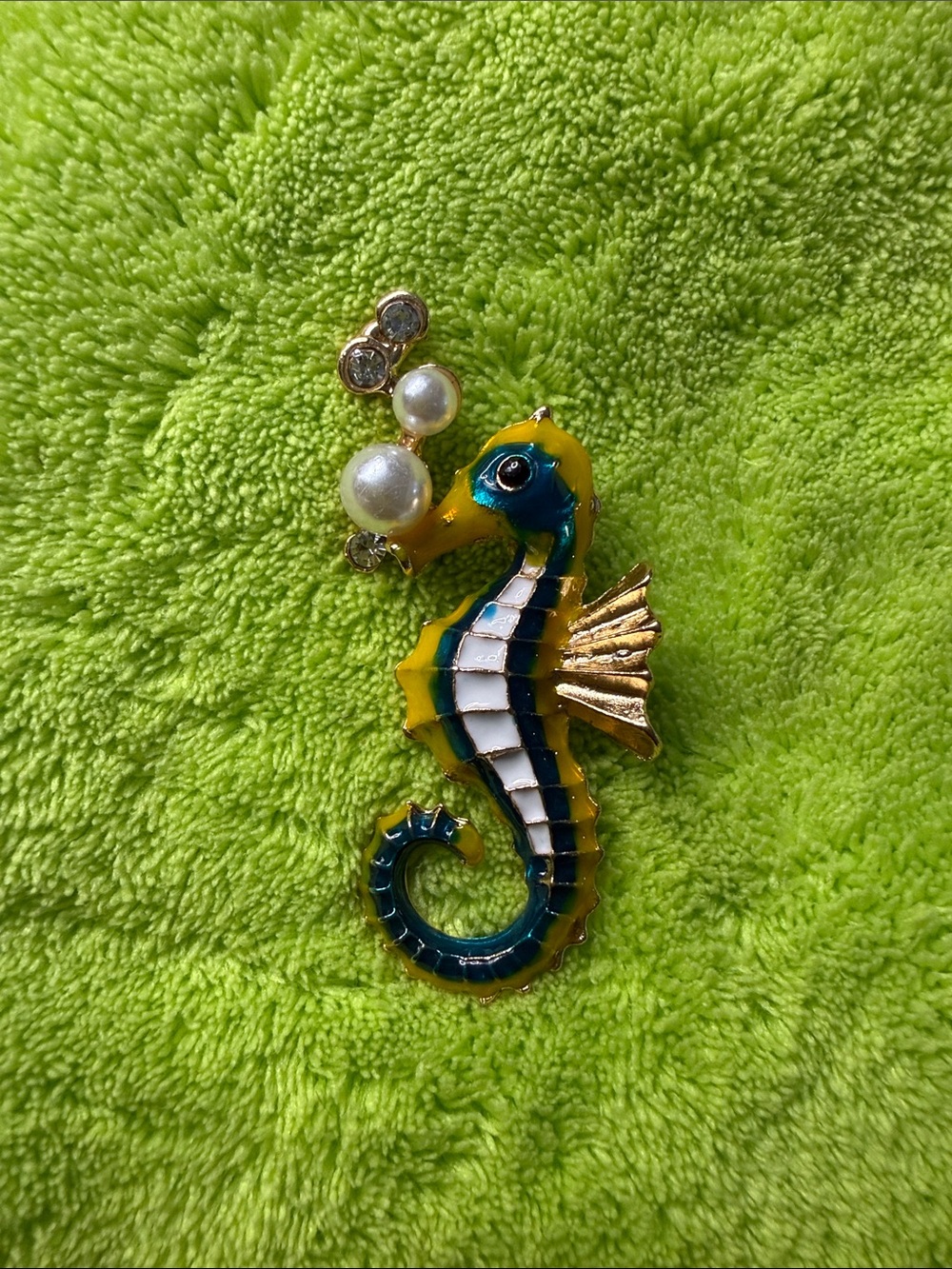 Seahorse Enamel Fish Brooch - Yellow & Blue